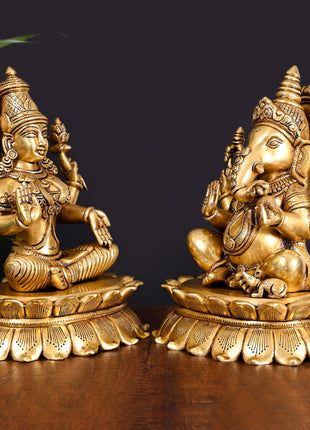 Brass Superfine Ganesha And Lakshmi Idols Set (11 Inch)