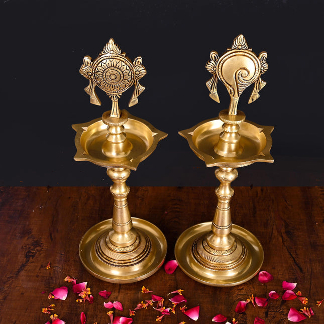 Brass Shankh Chakra Diya Set (13 Inch)