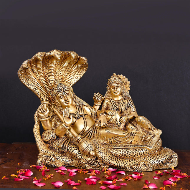Brass Vishnu Lakshmi On Sheshnag Idol (9.5 Inch)