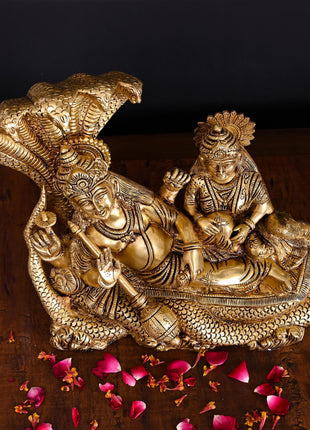 Brass Vishnu Lakshmi On Sheshnag Idol (9.5 Inch)