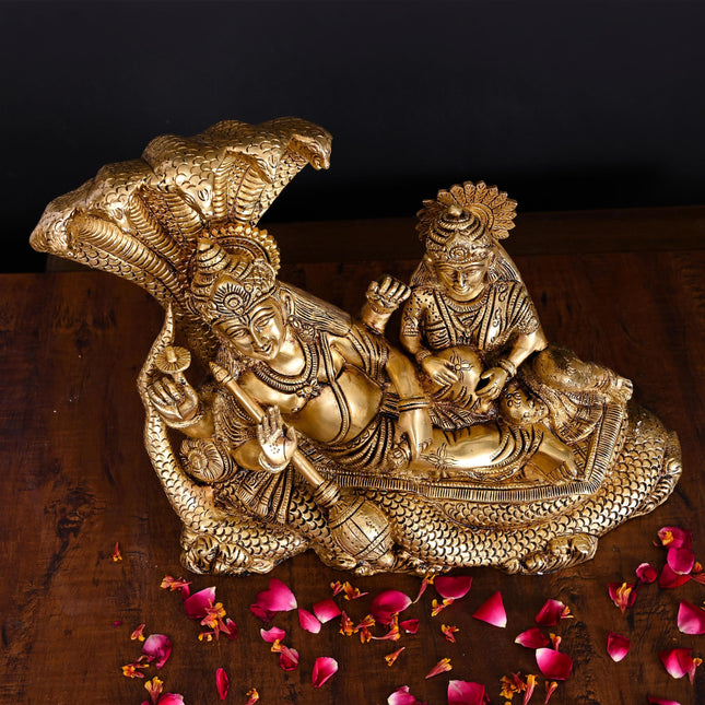 Brass Vishnu Lakshmi On Sheshnag Idol (9.5 Inch)