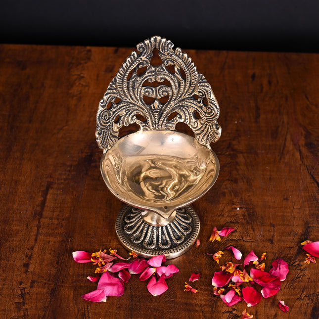 Brass Ethnic Handcarved Diya/Lamp (6 Inch)