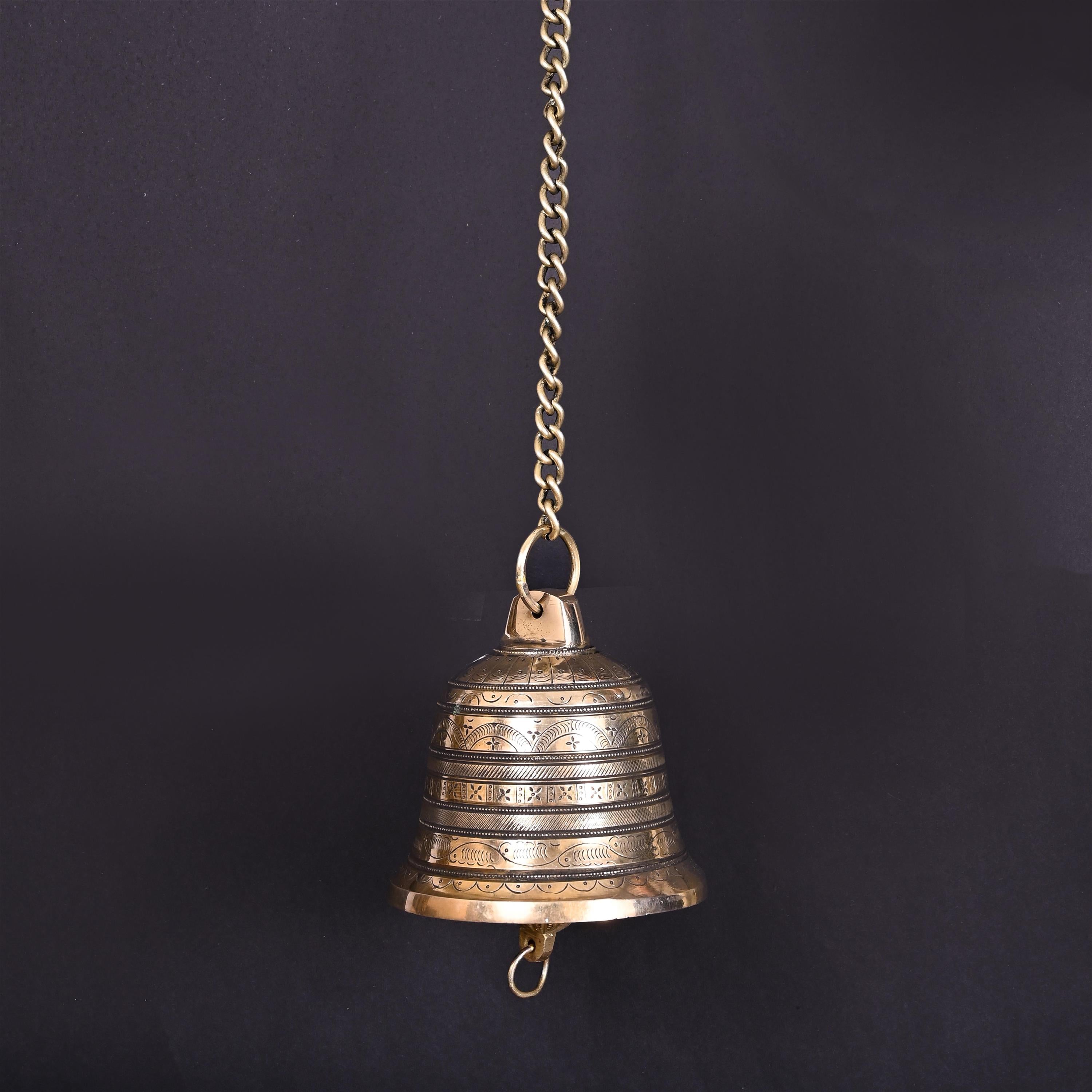 Purpledip Temple Hanging Bell : Small Bell for Home Temple, Door, Hallway  Chain Length 15 inch(10783)