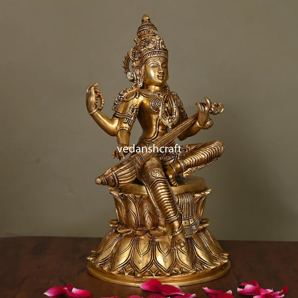 Brass Goddess Saraswati Idol (14.5")