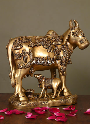 Brass Superfine Cow With Calf Idol (11 Inch)