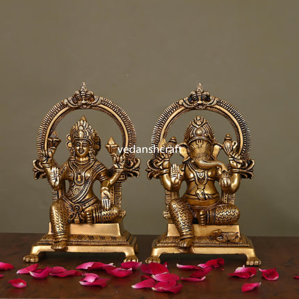 Brass Superfine Ganesh And Lakshmi On Throne Idol (8.8)