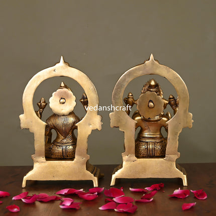 Brass Superfine Ganesh And Lakshmi On Throne Idol (8.8)