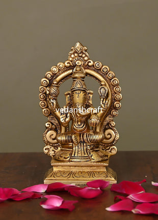 Brass Superfine Ganesha On Throne Idol (5.8 Inch)