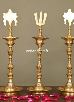 Brass Shankh Chakra And Namah Lamp Set (17 Inch)