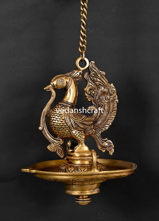Brass Superfine Peacock Hanging Diya (26 Inch)