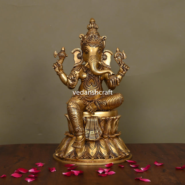 Brass Lord Ganesha Idol (14.8 Inch)