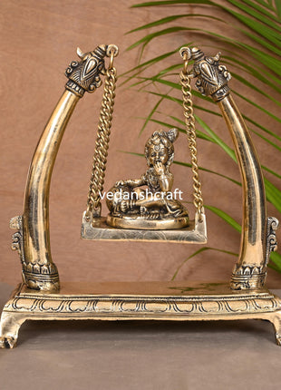 Brass Laddu Gopal On Swing/Jhula (10")