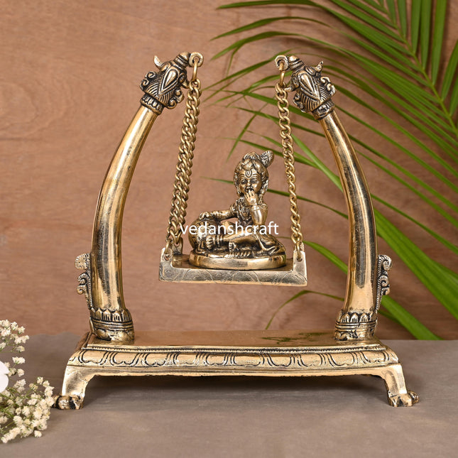 Brass Laddu Gopal On Swing/Jhula (10")