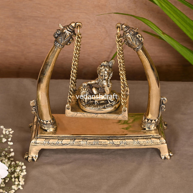 Brass Laddu Gopal On Swing/Jhula (10")