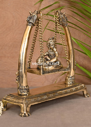 Brass Laddu Gopal On Swing/Jhula (10")