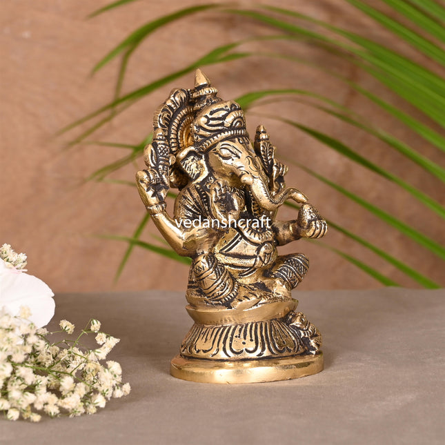 Brass Blessing Ganesha Idol (4.5 Inch)