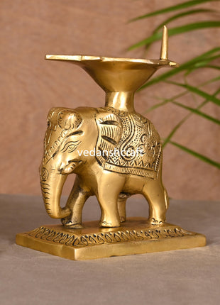 Brass Elephant Standing Diya (5.5 Inch)