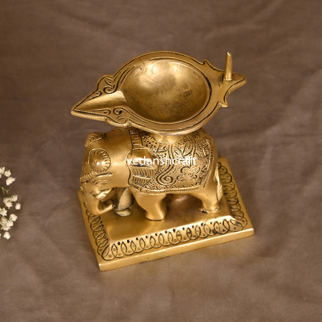 Brass Elephant Standing Diya (5.5 Inch)