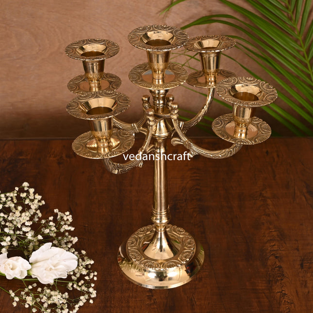 Brass Five Bati Candle Stand Holder