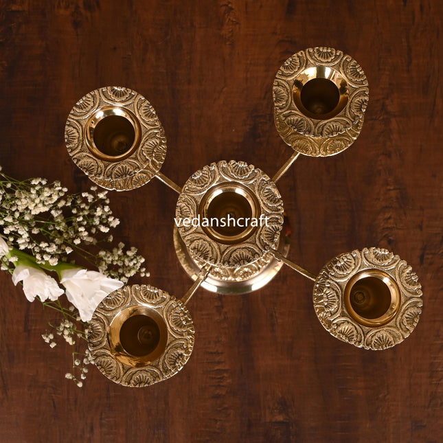 Brass Five Bati Candle Stand Holder