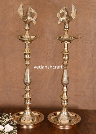 Brass Peacock Mahabharat Lamp Pair