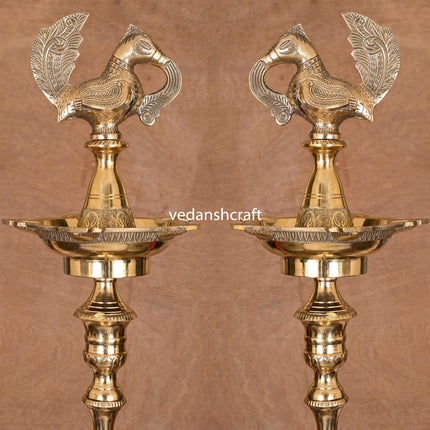 Brass Peacock Mahabharat Lamp