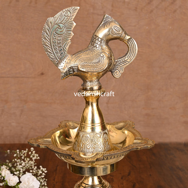 Brass Peacock Mahabharat Lamp (29 Inch)