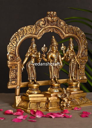 Brass Lord Balaji, Sri Devi And Bhudevi With Prabhavali Frame (8.8 Inch)