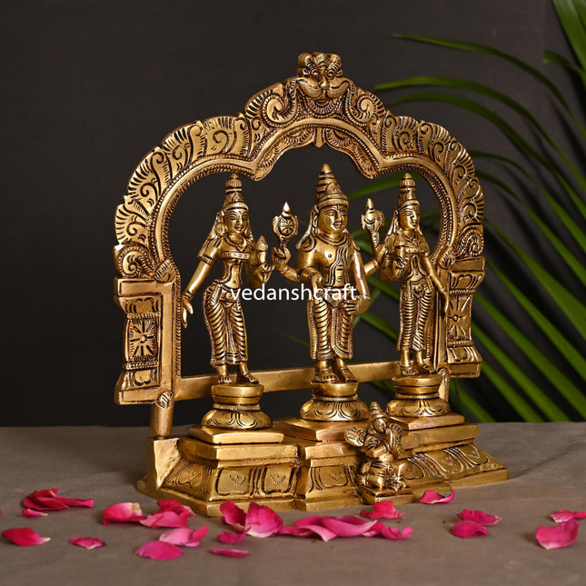 Brass Lord Balaji, Sri Devi And Bhudevi With Prabhavali Frame (8.8 Inch)