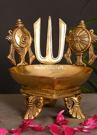 Brass Superfine Shankh Chakra Namah Diya (6.8 Inch)