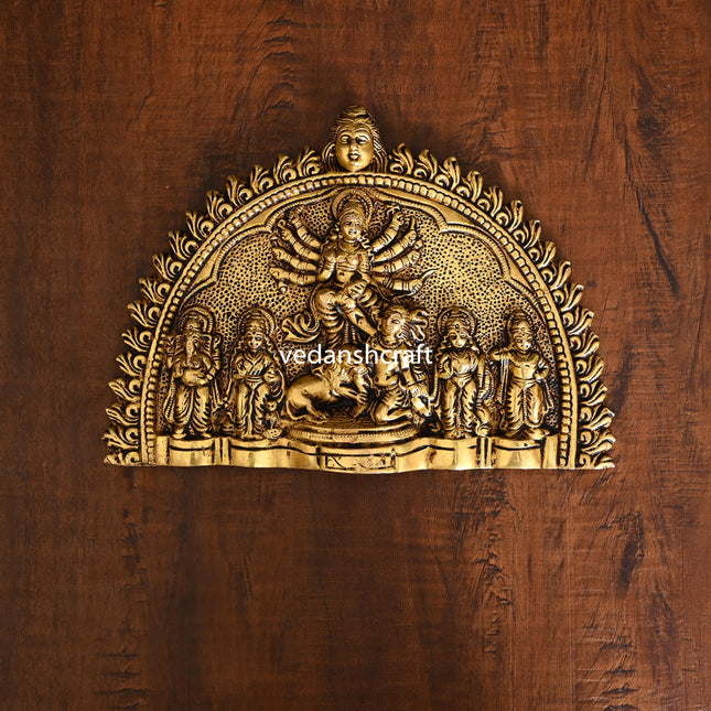 Brass Goddess Mahishasura Mardini Hanging Plate (6.5 Inch)