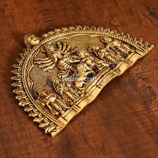 Brass Goddess Mahishasura Mardini Hanging Plate (6.5 Inch)
