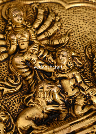 Brass Goddess Mahishasura Mardini Hanging Plate (6.5 Inch)