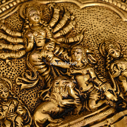 Brass Goddess Mahishasura Mardini Hanging Plate (6.5 Inch)