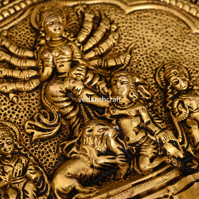 Brass Goddess Mahishasura Mardini Hanging Plate (6.5 Inch)
