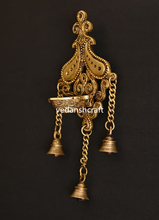 Brass Wall Hanging Diya With Bell (11.5 Inch)
