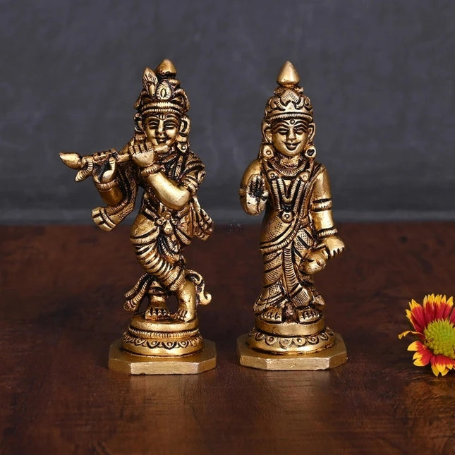 Brass Radha Krishna Idols Set (4 Inch)