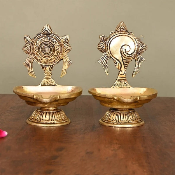 Brass Shankh And Chakra Diya Set (5.5 Inch)
