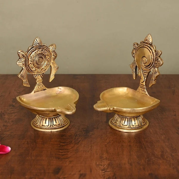 Brass Shankh And Chakra Diya Set (5.5 Inch)