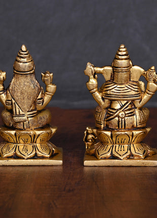 Brass Ganesha And Lakshmi Idols Set (3.5 Inch)