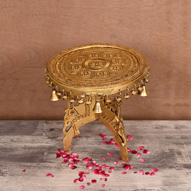 Brass Stool With Hanging Bells (12 Inch)