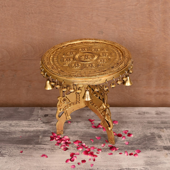 Brass Stool With Hanging Bells (12 Inch)