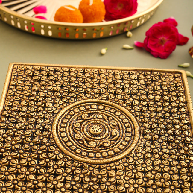 Brass Superfine Traditional Pooja Chowki (2.3 Inch)