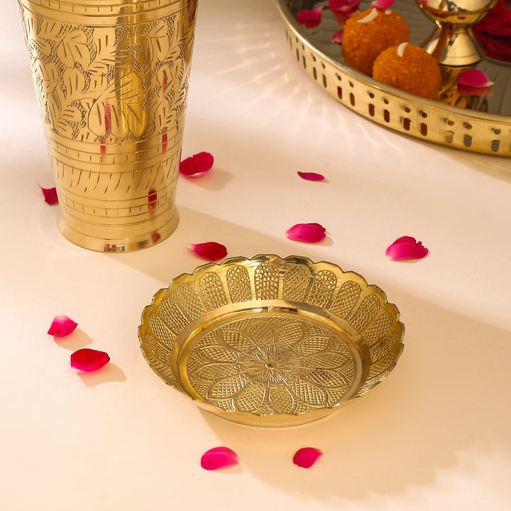 Brass Lassi Glass And Plate Set – Vedansh Craft