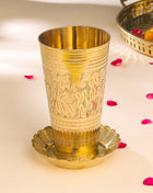 Brass Lassi Glass And Plate Set