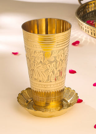Brass Lassi Glass And Plate Set