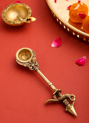 Brass Superfine Peacock Pooja Spoon (6.8 Inch)