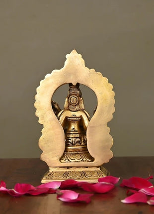 Brass Superfine Saraswati On Throne Idol (5.8 Inch)