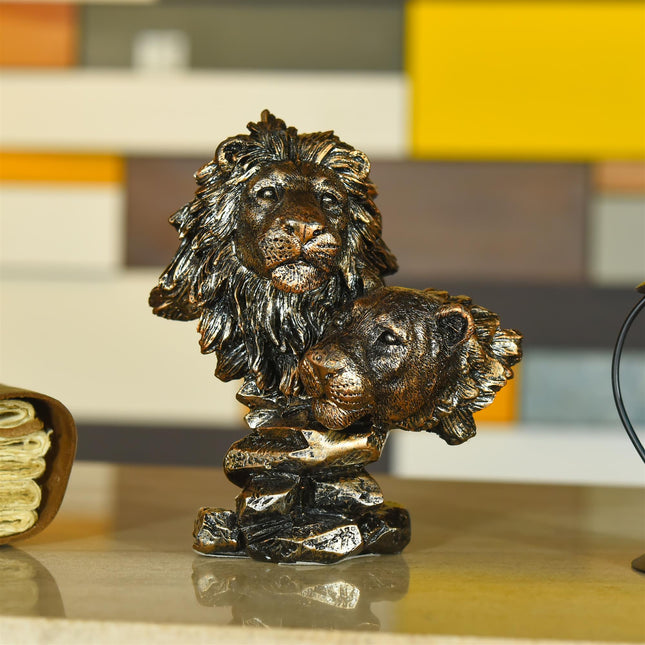 Polyresin Lion With Lioness  Head Statue Abstract Modern Decor (6.3 Inch)