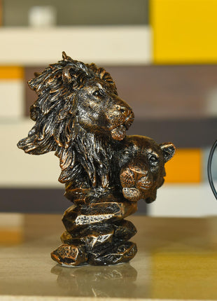 Polyresin Lion With Lioness  Head Statue Abstract Modern Decor (6.3 Inch)